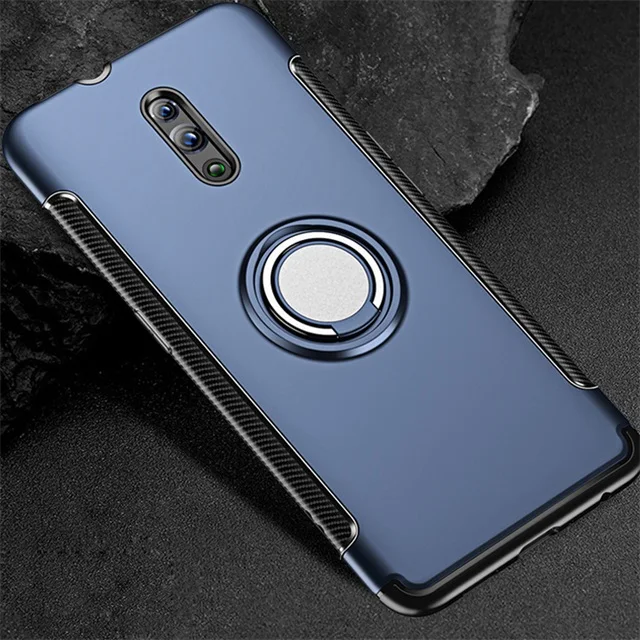 Синий Чехол OPPO RENO, Роскошный чехол, защитный чехол для автомобиля, кольцо с защитой от магнетизма, ударопрочный чехол из ТПУ+ ПК для OPPO RENO CPH1921, чехол 6,4" - Цвет: Синий