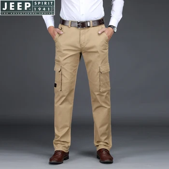 

JEEP SPIRIT Brand Autumn Cargo Pants Men Casual Cotton Straight Men Pants With Many Pockets Mid-waist Trousers Men Plus Size 42