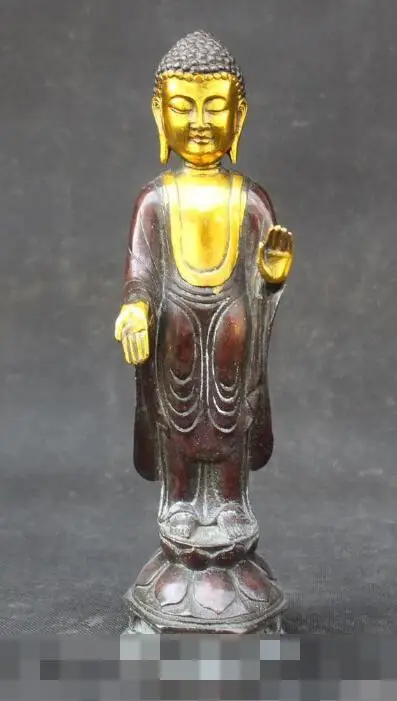 

S3876 10" Old Tibet Buddhism Bronze Gilt stand Lotus Amitabha Buddha Sakyamuni Statue