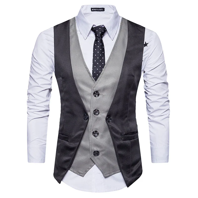 

Mens Fake Two Piece Suit Vest 2019 Brand New Slim Fit Single Breasted Vest Waistcoat Men Business Casual Social Dress Vests Male