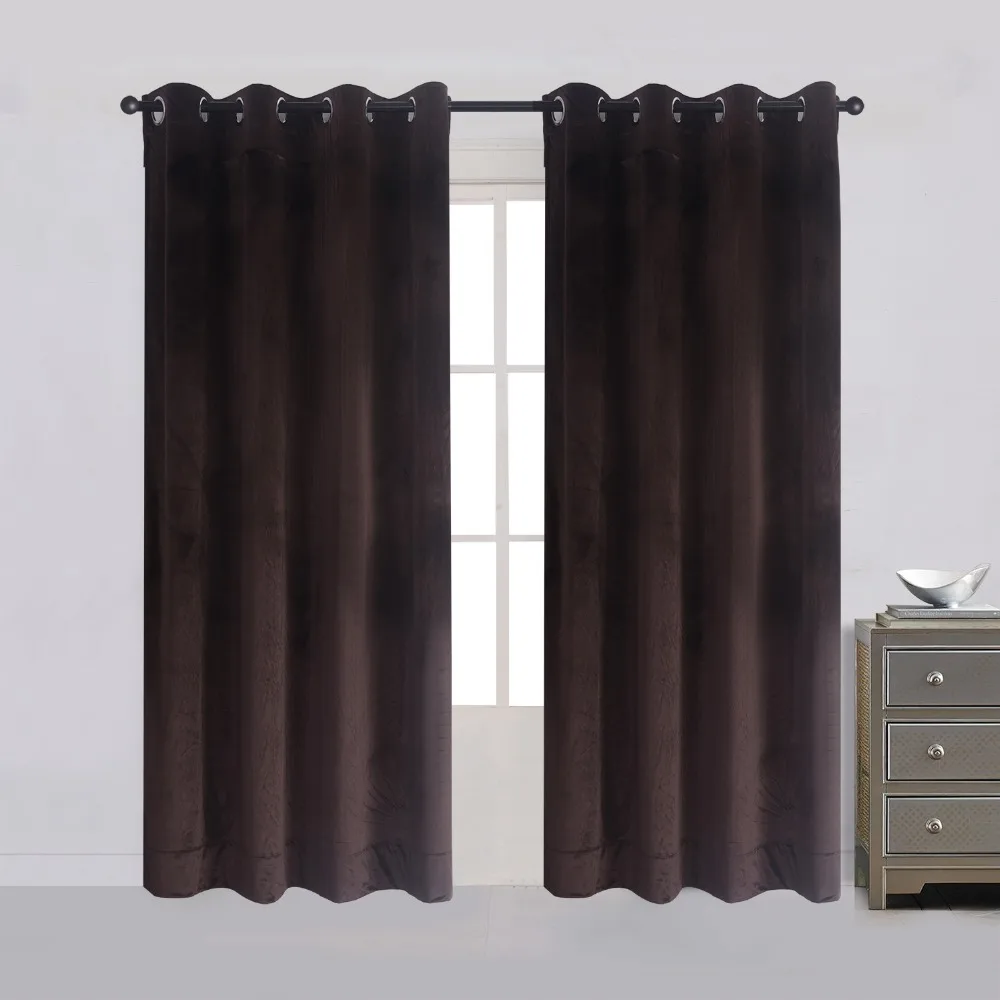 (coffee colour)Solid Matt Heavy Velvet Curtain Drape Panel Blackout