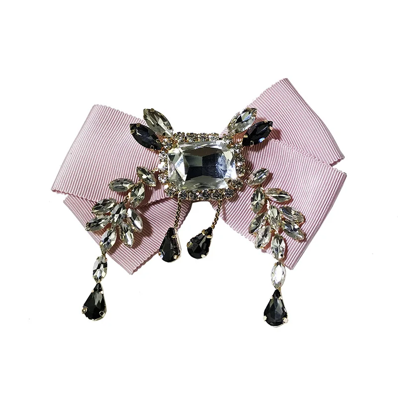 

free shipping New Female Rhinestone ribbon bow tie collar brooch pin Korean temperament shirt collar decorative Headwear WOMAN