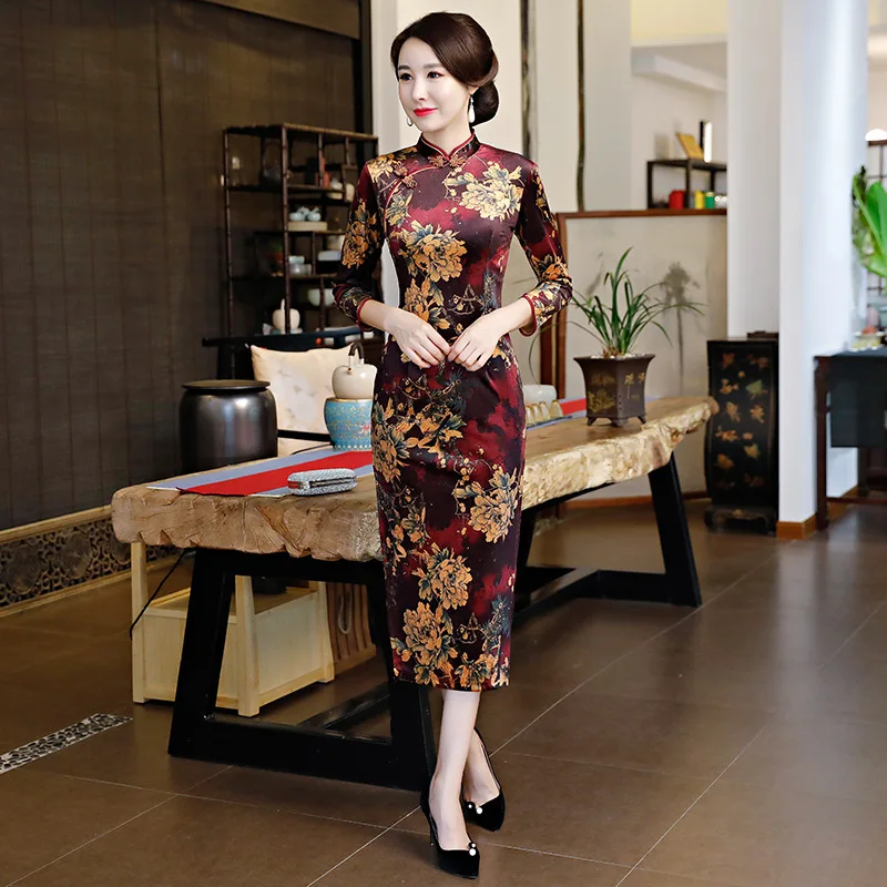 

New Arrival Chinese Women Sexy Traditional Dress Chinese Cheongsam Print Oriental Dresses China Long Qipao Plus Size M-4XL
