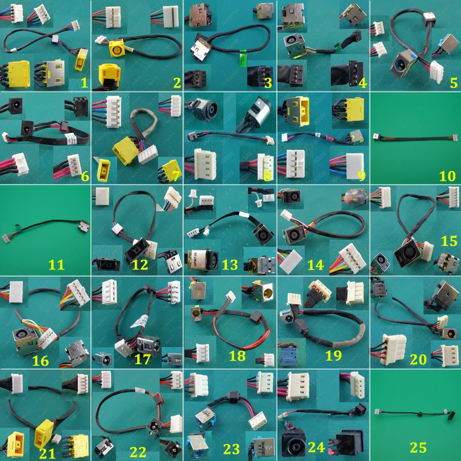 

25models 25pcs DC Power Jack Connector for HP Sony Pavilion DC Jack with cable Laptop DC JACK Harness Cable Laptop with cable