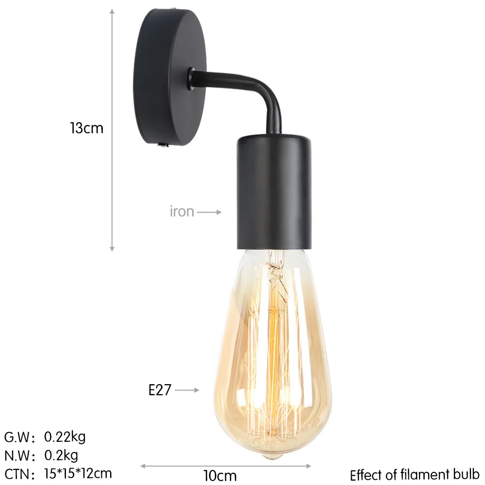 Черный гладить Американская деревня Спальня Винтаж настенный светильник E27 лампы Настенные светильники ресторан-бар настенный светильник