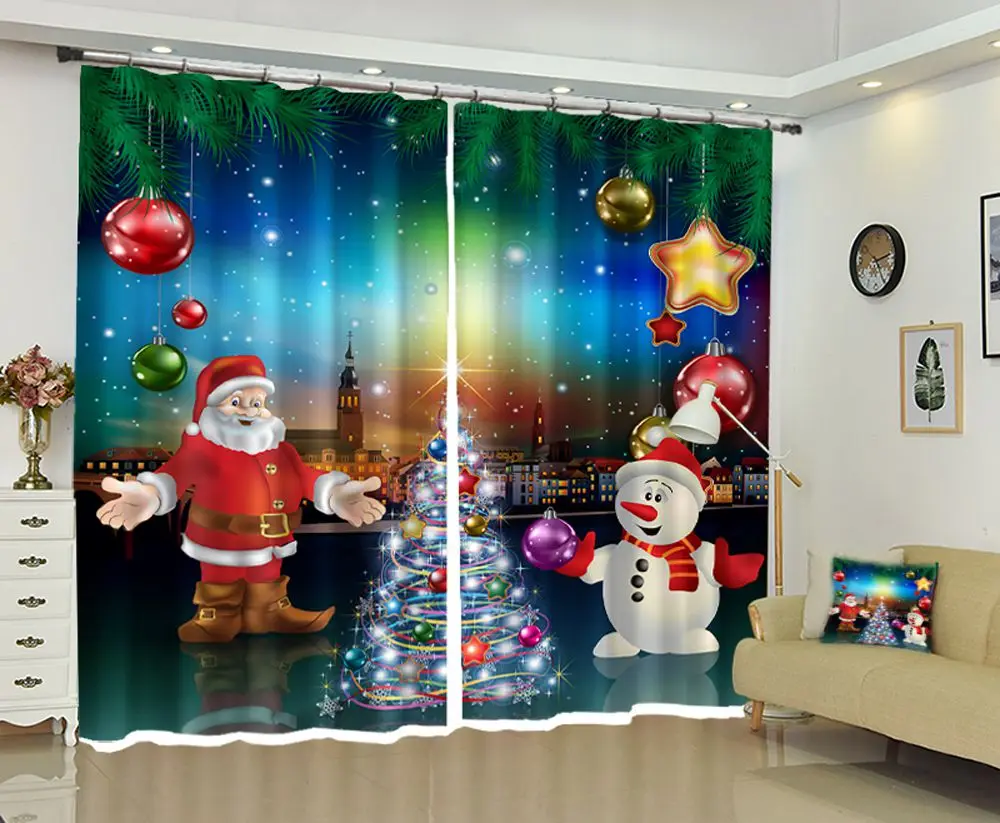 

Christmas new curtains Santa Claus and snowman blackout curtains, gauze