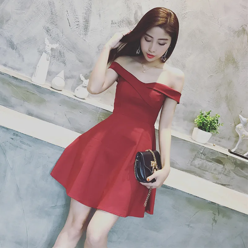 

2017 Summer Women High Waist Sexy Slash Neck Slim Mini Evening Party Dress