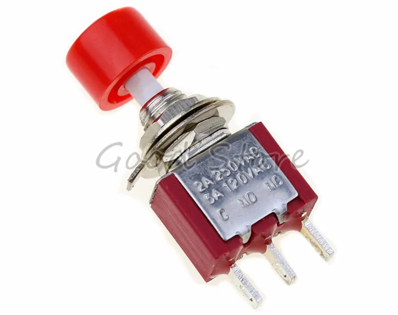 DS612 красный 3 контактный SPDT мгновенный AC 2A/250V 5A/120V кнопочный переключатель 1 NO