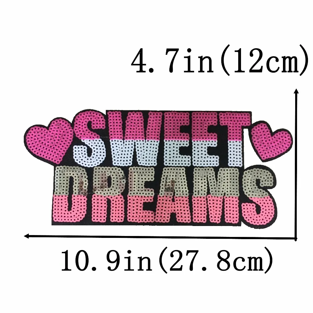 

2019 New Sequins SWEET DREAMS Patches for Clothes Iron on Patch Sequined Embroidery Appliques DIY Decoration Patch Letter Style