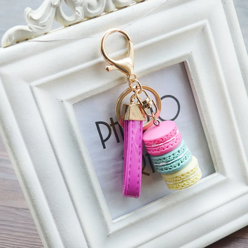 

Leather Rope Macarons Cake Keychain Key Ring Girls Women Bag Charm Car Key Chain 5 Colors Fashion Accessories Jewelry Gifts