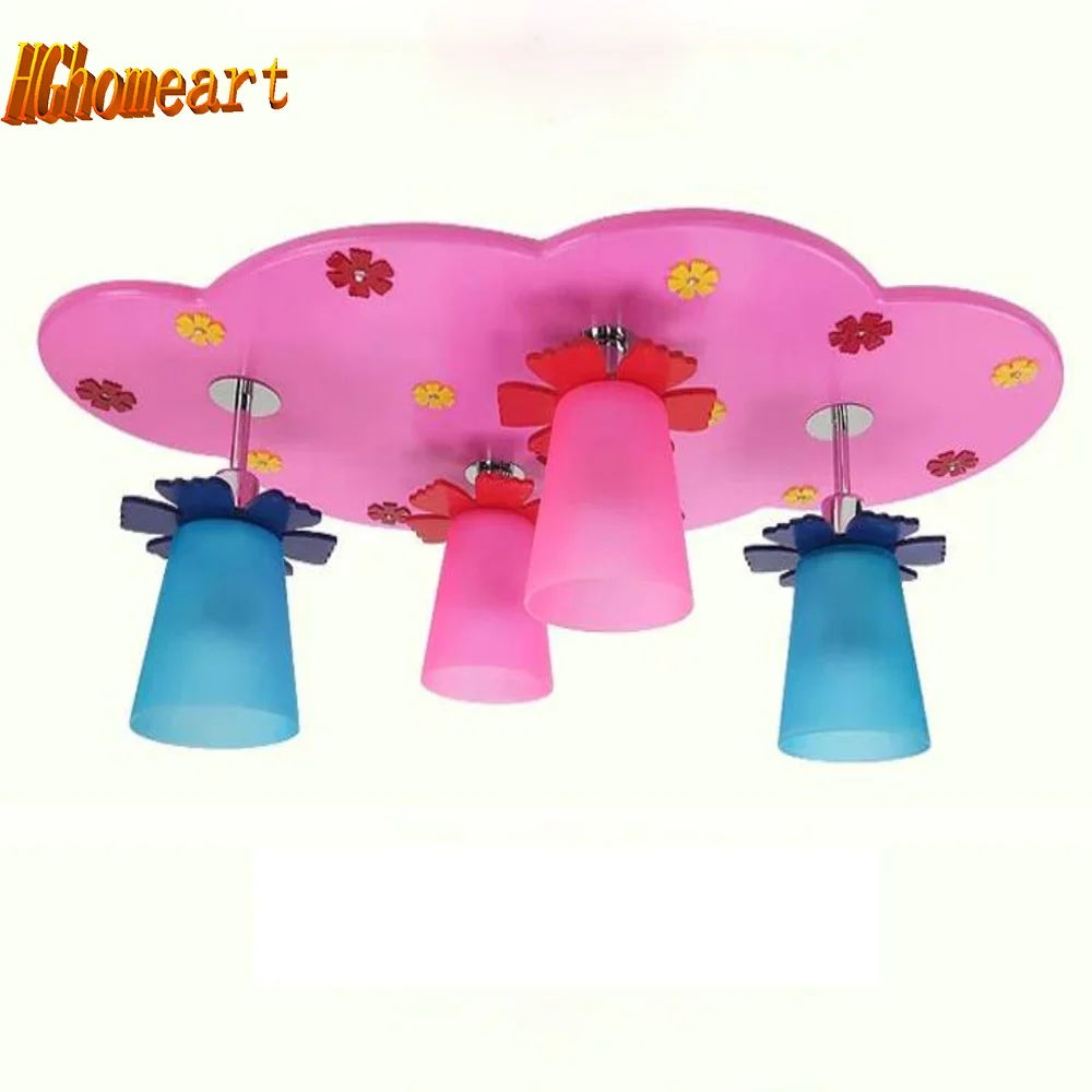

Girl Room Lighting Bedrooms Led ceiling lights kids E14 Led Bulb 4 Heads Acrylic Lampshade Rainbow Wood Led Ceiling Light Lamp