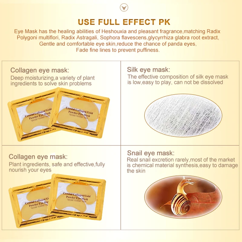 Антивозрастная Золотая кристальная коллагеновая маска для глаз, уход за кожей, патчи для глаз, кристальная красота, крем против темных кругов, против отечности, 10 шт = 5 упаковка