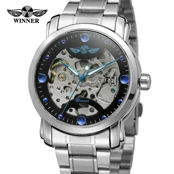 

T-WINNER Men's 2017 New ArrivalAutomatic Self-wind Skeleton Analogue Military Stainless Steel Bracelet Watch Wholesale WRG8078M4