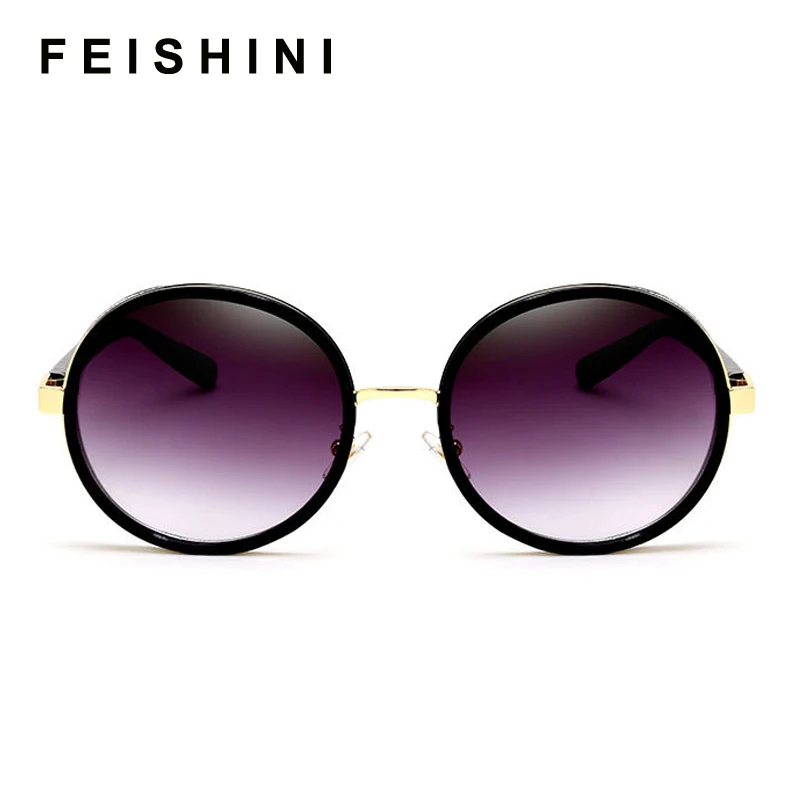 FEISHINI Gothic Steampunk Round Sunglasses Mujer Mirror Sunglasses Fashion Sun Glasses For Women Vintage Oculos Female Shades