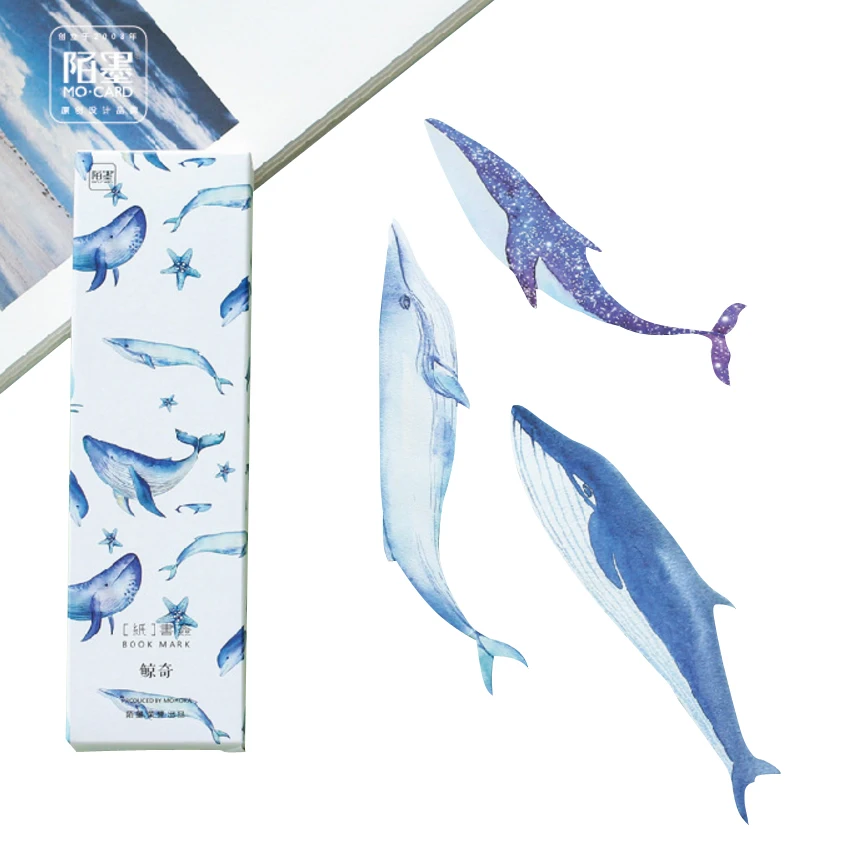 

10packs/lot cartoon box set paper bookmark blue whale shape page holder stationery label message reminder for notbook wholesale