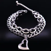 Панк браслеты из нержавеющей стали для женщин, многослойный серебряный браслет с сердечком, ювелирные изделия, Браслеты mujer moda B17758