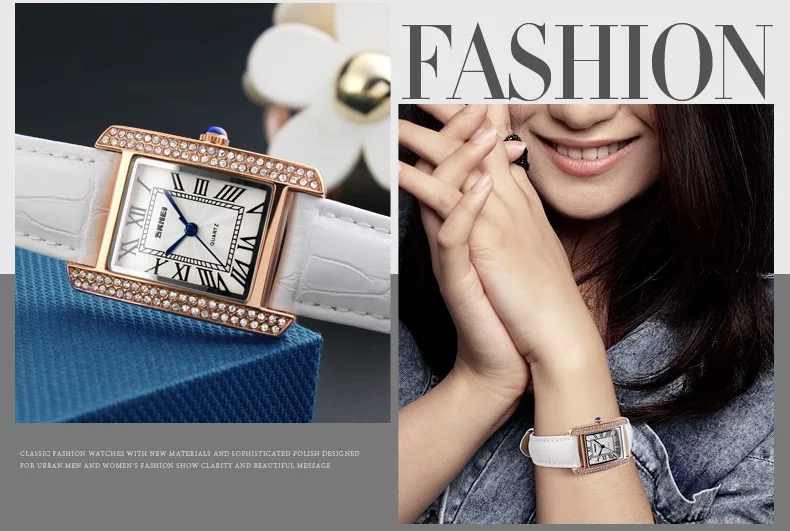 Women's Elegant Leather Band Rhinestone Dial Wristwatch Cover 1