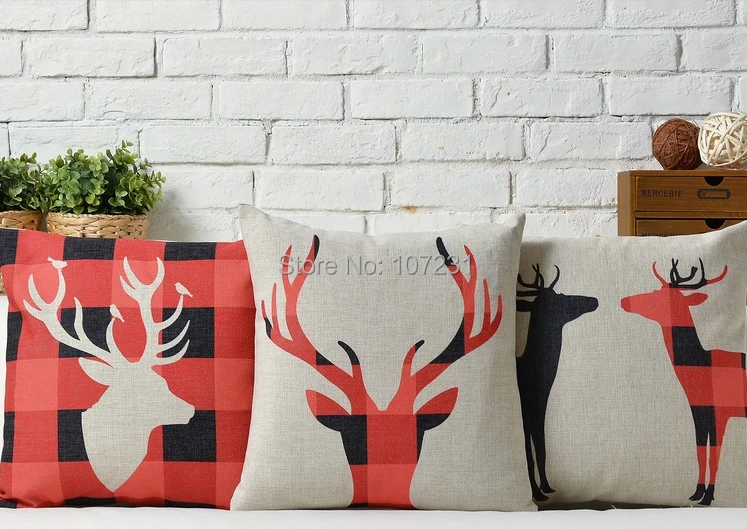 45X45cm Vintage cushion cover Pillow Case Cover Throw Linen Decor Home Lattice Milu Deer | Дом и сад