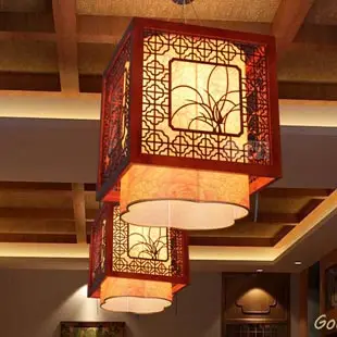 

Chinese style pendant light square wooden sculpture lamps antique lamp living room lights festivalthe lighting
