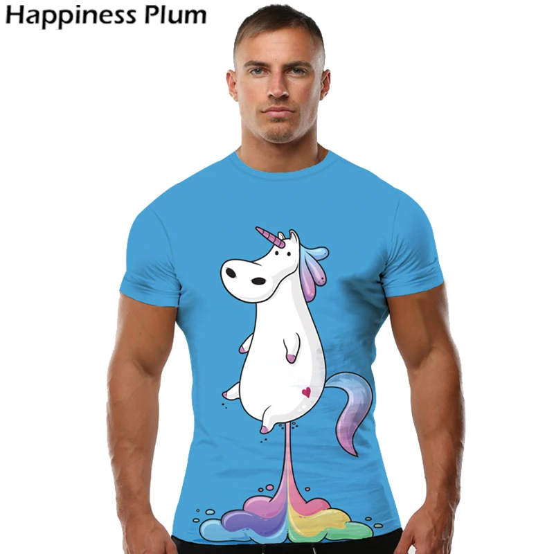 KYKU футболка Единорог Мужская футболка с животными Забавные футболки Радужная лошадь 3d принт футболка хип-хоп крутая синяя мужская одежда