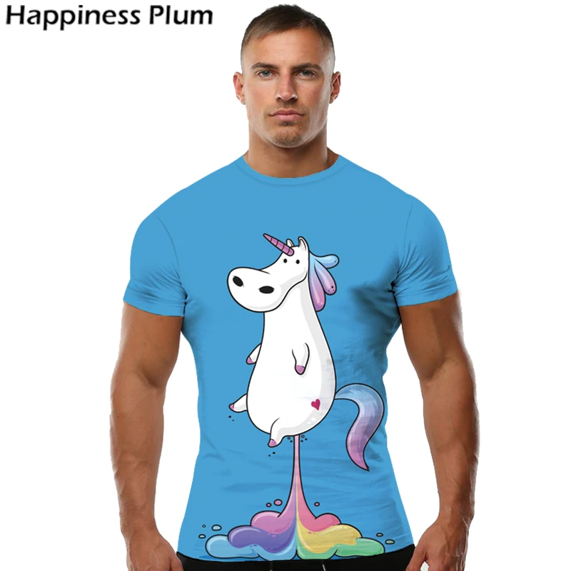 Kykuユニコーンtシャツ男性動物tシャツユーモアtシャツレインボー馬3dプリントtシャツヒップホップtシャツクールブルー紳士服18 3d Print Tshirt Brand Tshirttshirt Brand Aliexpress