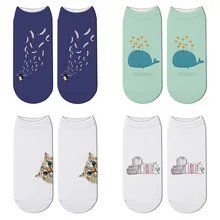 Новые носки с 3D принтом кота из мультфильма забавные короткие носки с милым пингвином для женщин Harajuku Elephant Kawaii Носки