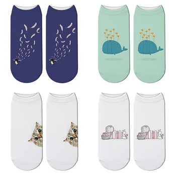 

New 3D Printed Cartoon Animal Cat Socks Whale Funny Cute Penguin Short Ankle Socks for Women Harajuku Elephant Kawaii Socks