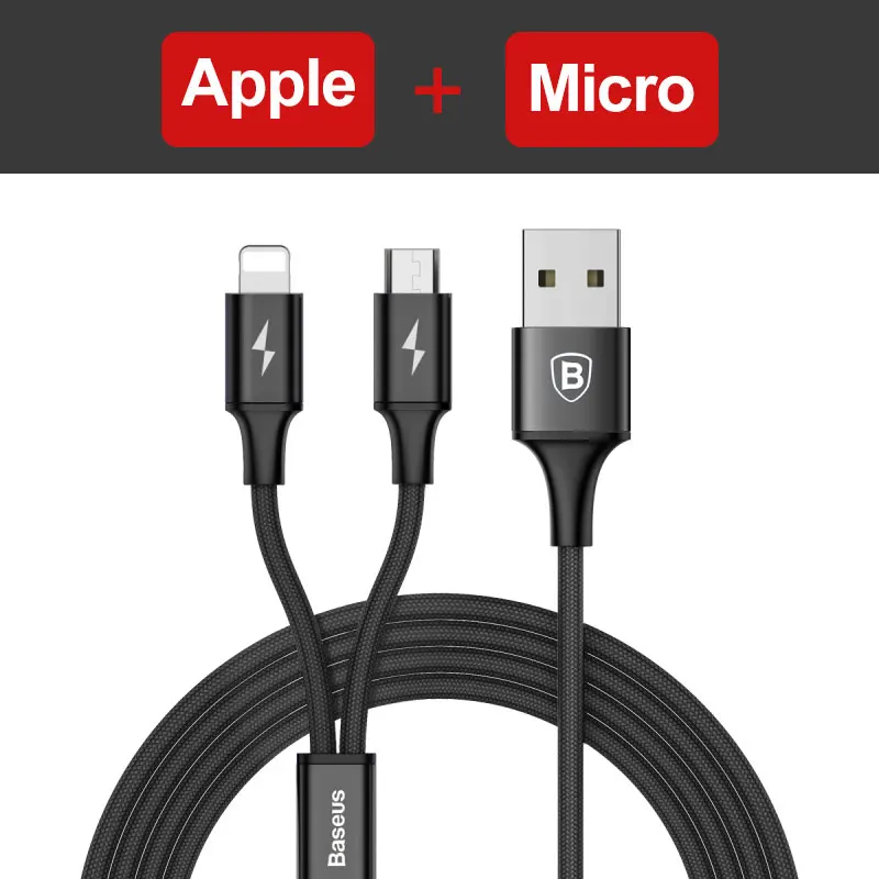 Baseus USB кабель для iPhone Xs Max X Быстрая зарядка зарядное устройство 3 в 1 Micro USB кабель Android usb type c type-c кабели для мобильных телефонов - Цвет: 2 in 1 Black