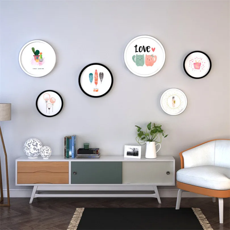 

6pcs/lot Round Simple Picture Frame Set Wedding Love Photo Frames For Picture Home Decor Wood Photo Frame Set Cadre Photo Bois