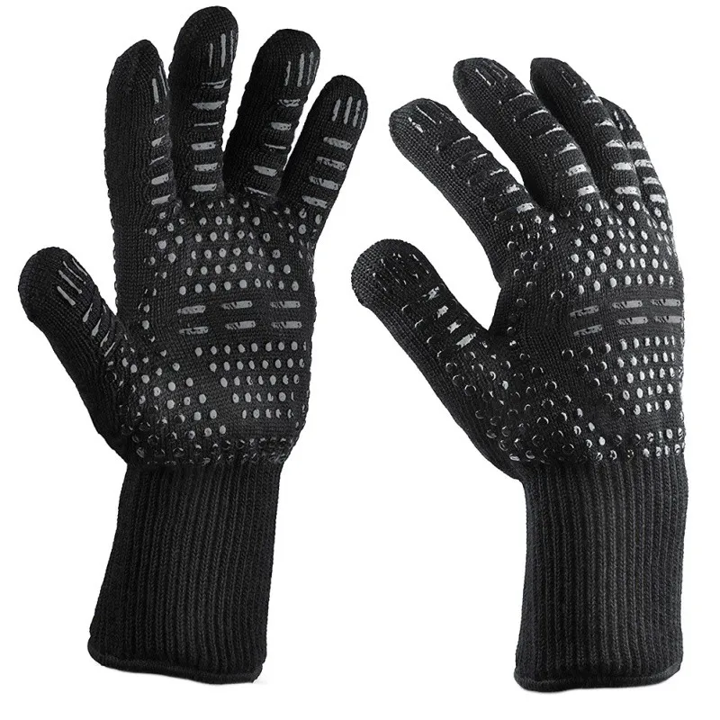 

Cotton + non-slip silicone insulation high temperature gloves 500 degrees BBQ fireproof barbecue microwave gloves