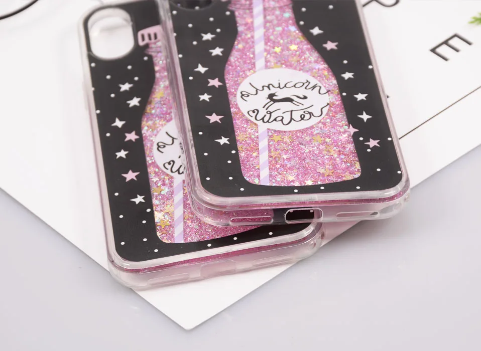 Reaoom for iPhone X Case Glitter Dynamic Liquid Colorful Star Quicksand Cute Bottle Unicorn Protection Cover Capa for iPhoneX 10 (11)