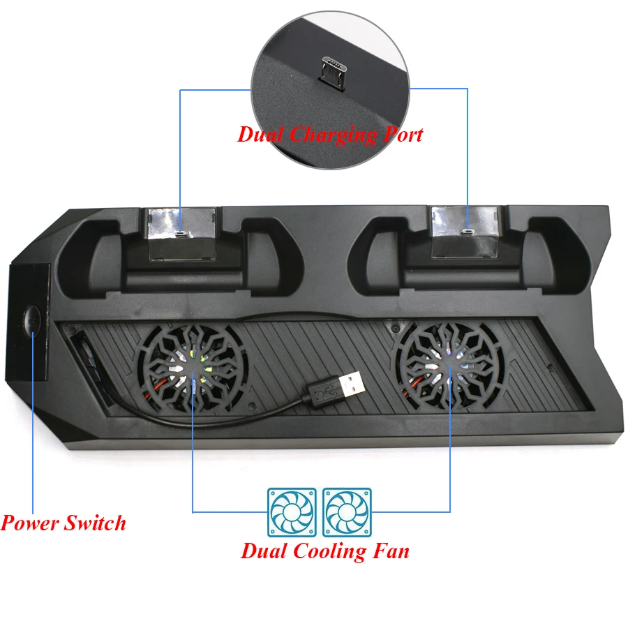 PS4 Вертикальная охлаждающая подставка кулер вентилятор двойной беспроводной джойстик/контроллер USB зарядная док-станция для sony Playstation 4 PS4