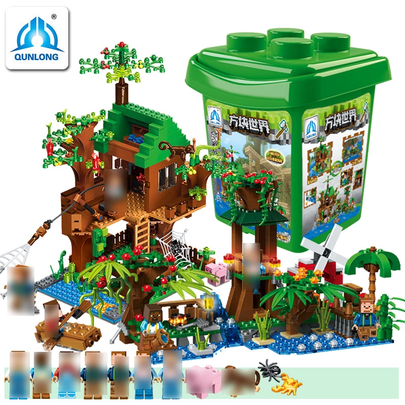 

0537 QUNLONG building blocks toys 859PCS for chidren forest model blocks bricks birthday gift for kids with storage container