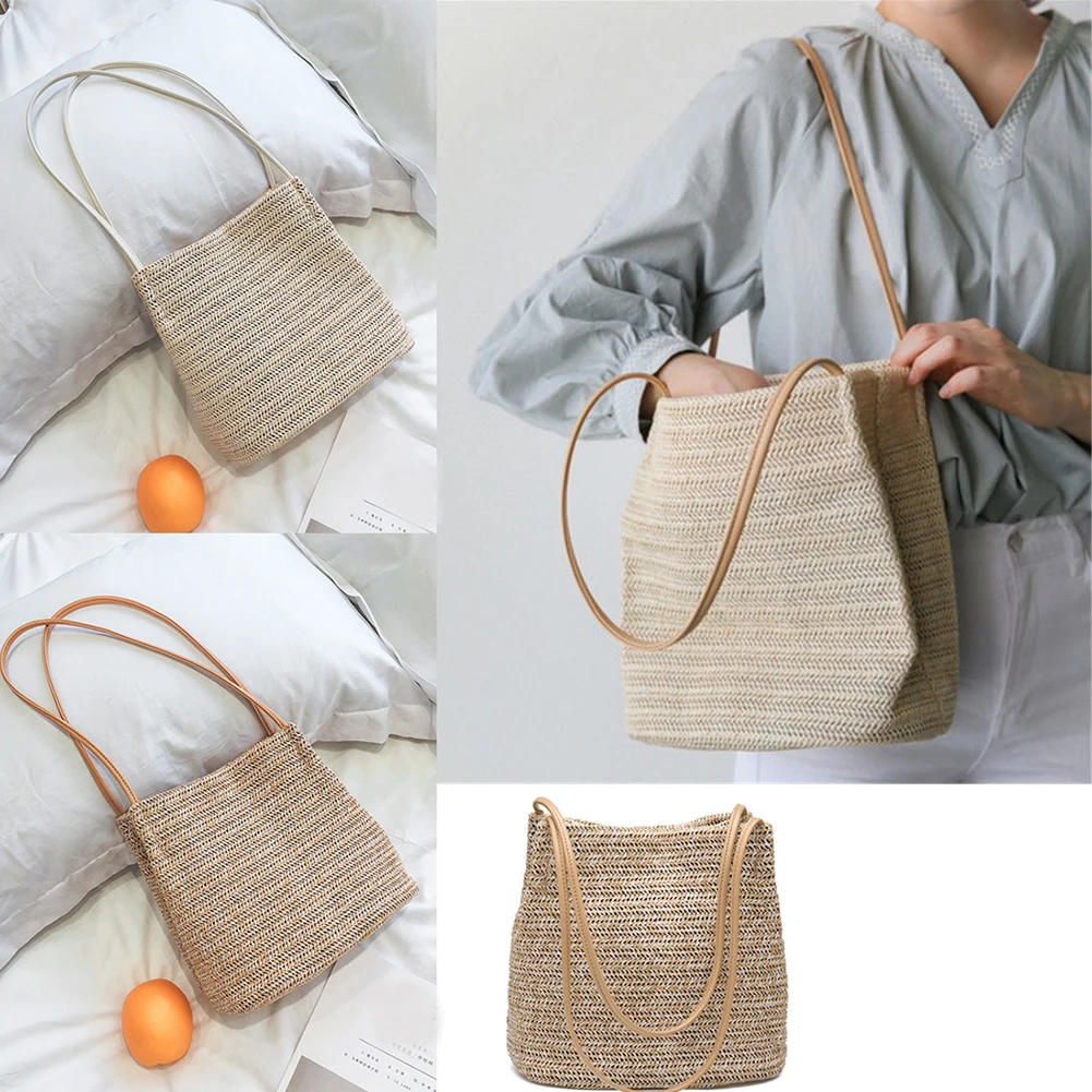 SFG HOUSE Women Durable Weave Straw Beach Bags female Linen Woven ...