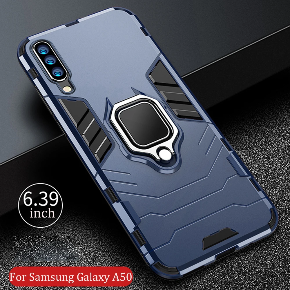

For Samsung Galaxy A50 Case Armor PC Cover TPU Rim Finger Ring Holder Phone Case For Galaxy A 50 Cover Full Protection Bumper