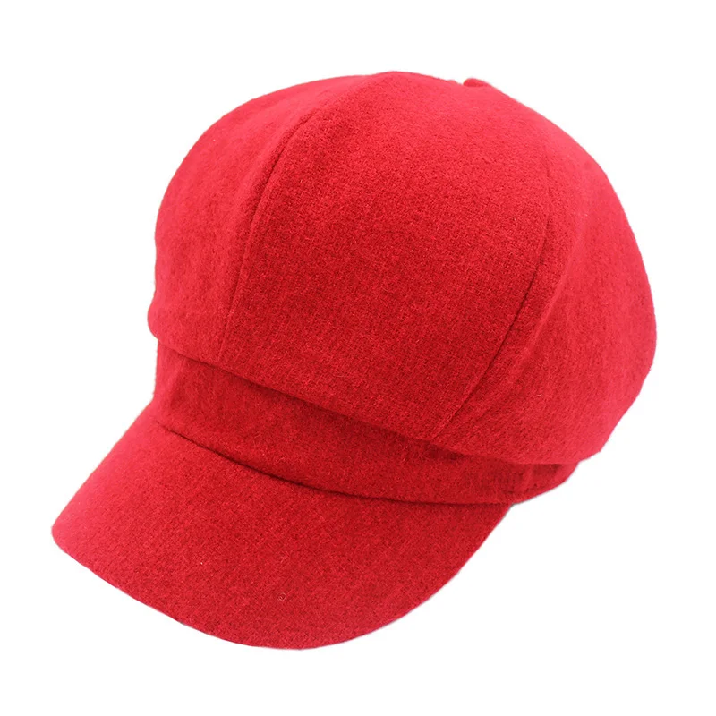 Outfly Lady Woolen Octagon Cap Autumn and Winter Fashion Painter Hat Red Dome Pumpkin Cap