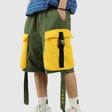 Лоскутная Вышивка лента с буквами застежка карман свободные прямые шнуровка с высокой талией Cargo Jogger Short уличной хип-хоп