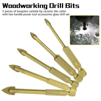 

5pcs 3-10mm Glass Drill Bit Set 1/4" Hex Shank Tungsten Carbide Tipped Ceramic Tile Cutter Power Tools Accessories