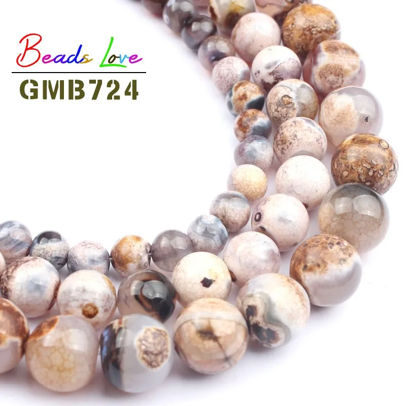 Agate Faceted Round Gemstone Beads 14 MM Brown White Mix Natural Fire DIY Stones 