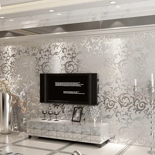 Non Woven European Wallpaper Flowers Embossed Wall Paper Silver Gold Non Woven European Wallpaper Flowers Embossed Wall Paper Silver Gold Living Room Sofa Background Papel De Parede Roll