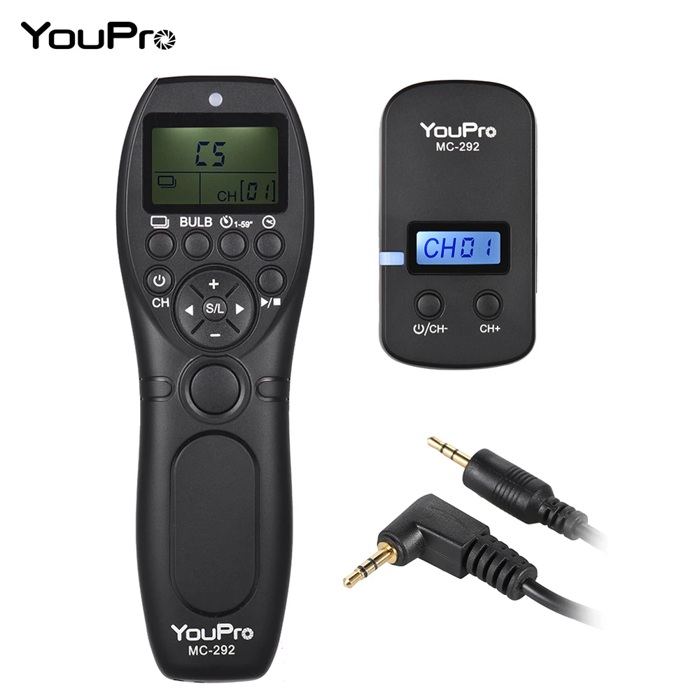 

YouPro MC-292 5 Options 2.4G Wireless Remote Control LCD Shutter Release Transmitter Receiver 32 Channels for Canon Pentax Sony