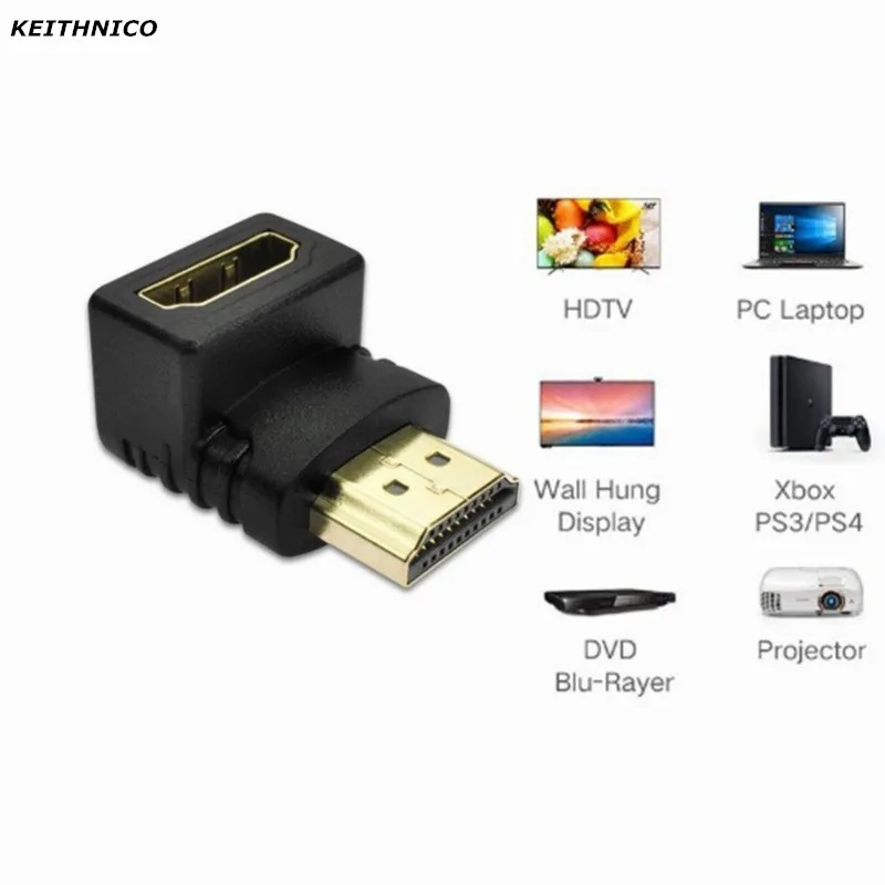 

KEITHNICO HDMI Connector Male to HDMI Female Adapter 4k Converter Extender 90 Degree Right Angle for 1080P HDTV PC HDMI Adapter