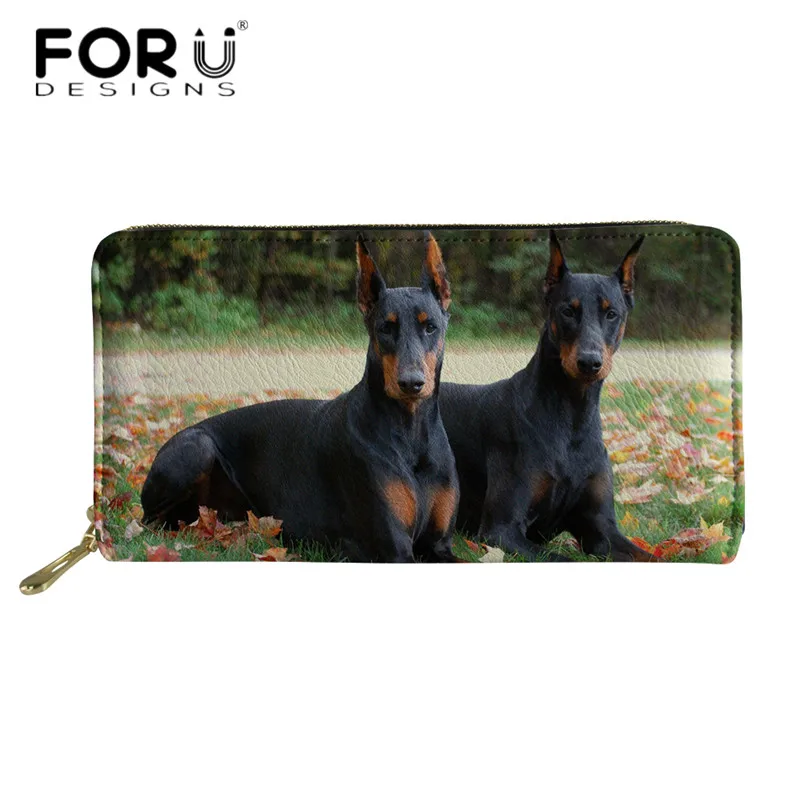 

FORUDESIGNS New Arrival Money Bag Women Doberman Dog Print 3D Long Leather Wallet Brand Design PU Purses for Ladies Girls Zipper