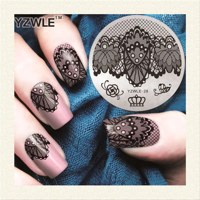 

YZWLE 1 Sheet Stamping Nail Art Image Plate, 5.6cm Stainless Steel Template Polish Manicure Stencil Tools (YZWLE-28)
