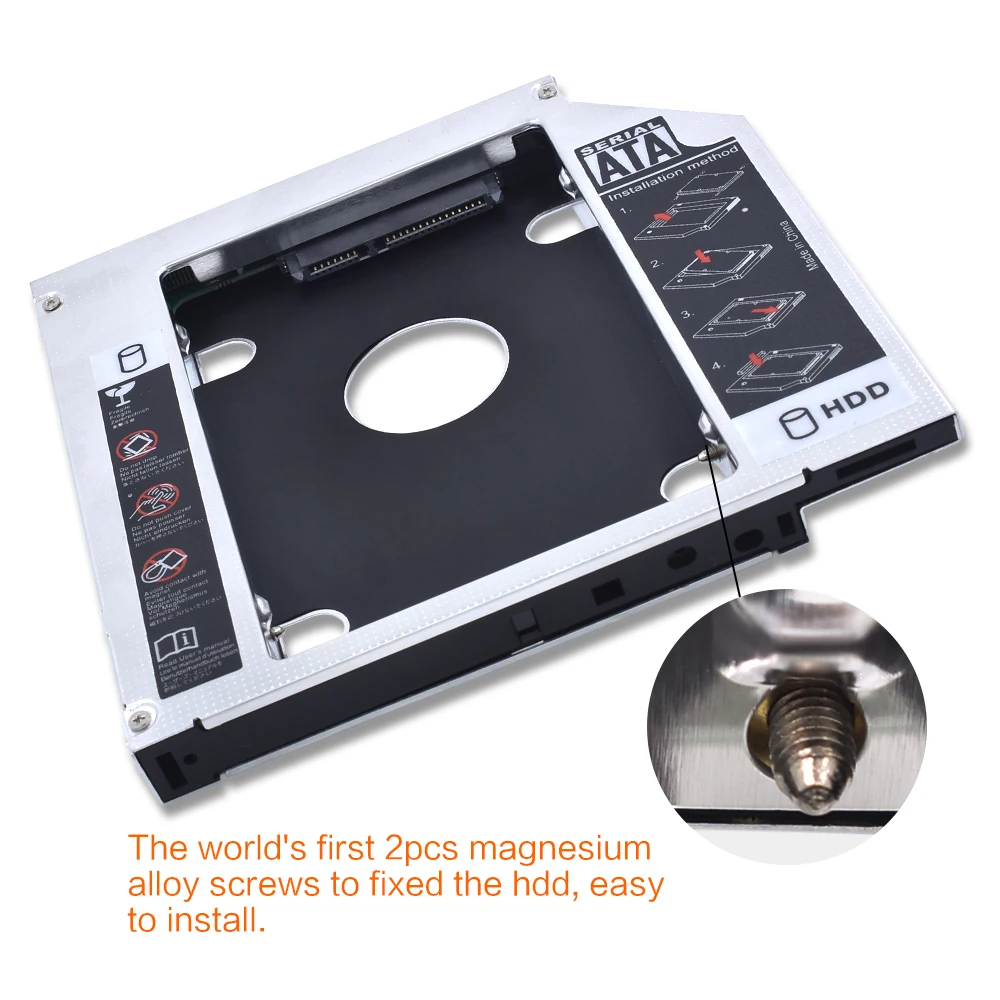  For Notebook ODD DVD-ROM Optibay Aluminum 2nd HDD Caddy 12.7mm IDE to SATA With front Pannel 2.5 In
