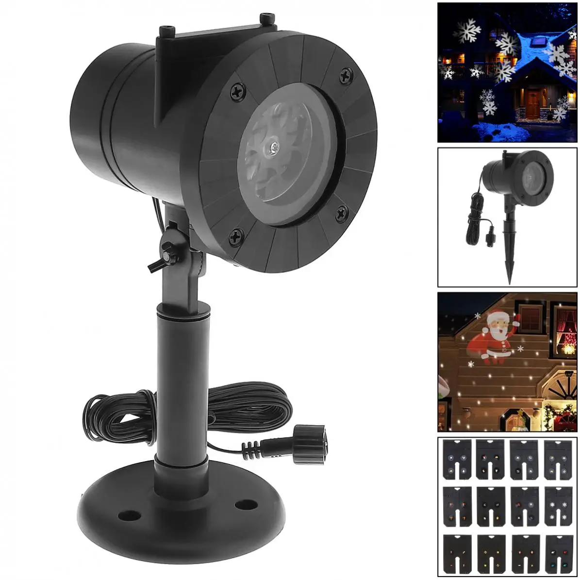 

Sale Holiday Decoration Waterproof Outdoor LED Stage Lights with 12 Types Slide Christmas Laser Snowflake Projector Lamp
