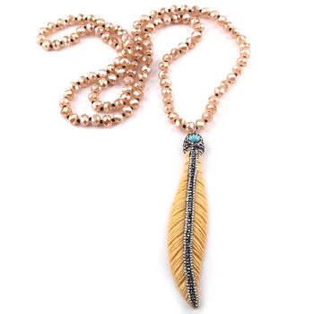 

Fashion Bohemian Tribal Jewelry Beige Glass Crystal Handmake Paved Beige Leaves Necklace