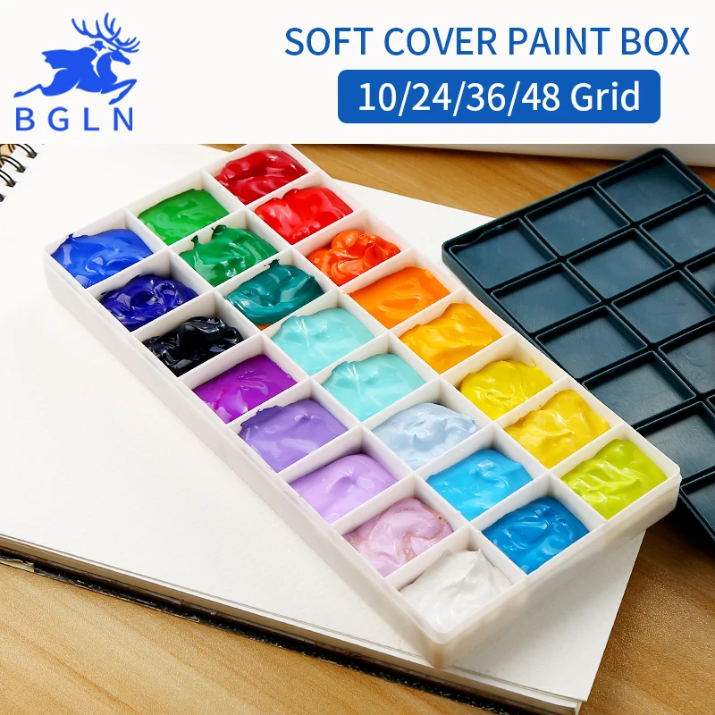 

Bgln 1Piece 10/24/36/48Grid Soft Cover Paint Palette Watercolor Painting Palette Professional Art Plastic Palette Art Supplies