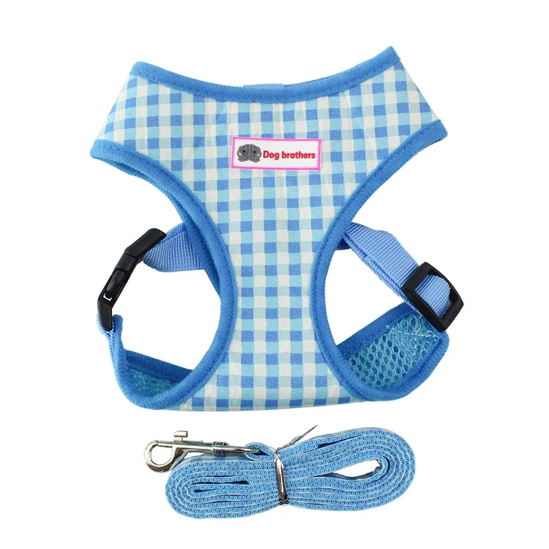 

1Pcs Small Dog Harness and Leash Set Classic Plaid Pet Cat Vest Harness Mesh Padded For Puppy Dogs Chihuahua Yorkies Pug 25