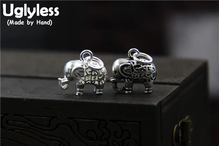 

Uglyless Real S 925 Sterling Thai Silver Elephant Charms Accessories Jewelry DIY Small Pendants Hollow Handmade Animal Findings